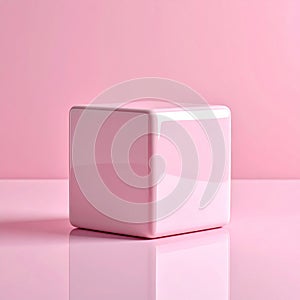 Pink Glossy Cube on Pink Background