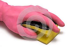 Pink Glove w/ Cleaning Sponge