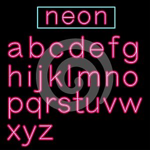 Pink glowing Neon Bar Alphabet on black background.