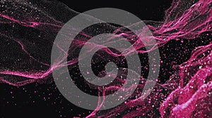 Pink glowing particle mesh network creating abstract wave movement