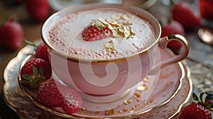 Pink and Gold Cup and Saucer on Table