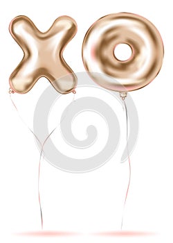 Pink Gold Foil XO-letters Balloon, kiss and hug symbol. Image birthday celebration, social party and any holiday events