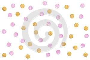 Pink gold glitter confetti paper cut on white background