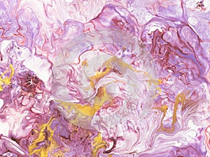 Pink with gold marble abstract hand painted background.