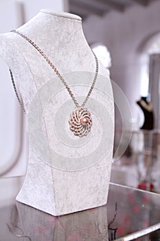 Pink gold pearl on diamond necklace