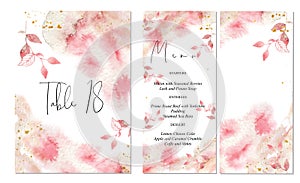 Pink and gold wedding set with abstract watercolor background
