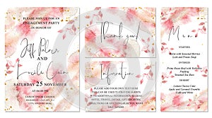 Pink and gold wedding set with abstract watercolor background