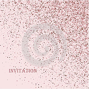 Pink golden glitter made of hearts. Scatter top gradient on white valentine background.