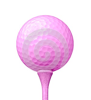 Pink Golf Ball and Tee Isolated on a White Background