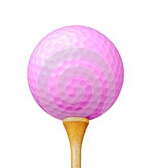 Pink Golf Ball on Tee Isolated on a White Background