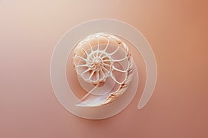 A pink gradient background with an overhead view of the nautilus shell, simple and minimalistic, focusing on its spiral shape. The