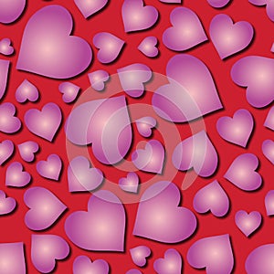 Pink gradient on red random love heart pattern seamless repeat background