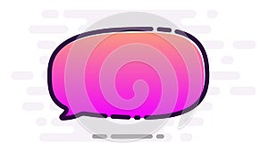 Pink gradient speech bubble on white background.