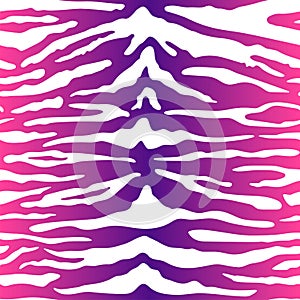 Pink gradient tiger pattern seamless pattern. Vector abstract wild animal skin texture, white stripes on neon background