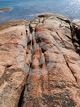 Pink Granite Rocks at Honeymoon Bay, Tasmania