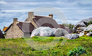 The pink granite rocks with strange shapes, coast in Brittany. T