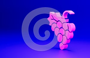 Pink Grape fruit icon isolated on blue background. Minimalism concept. 3D render illustration