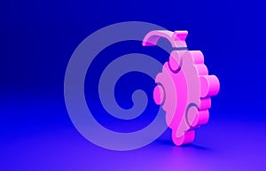 Pink Grape fruit icon isolated on blue background. Minimalism concept. 3D render illustration