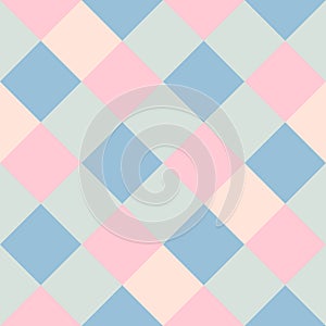 Pink Gray Peach Blue Large Diagonal Seamless French Checkered Pattern. Big Inclined Colorful Fabric Check Pattern Background. 45