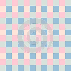 Pink Gray Peach Blue Seamless French Checkered Pattern. Colorful Fabric Check Pattern Background. Classic Checker Pattern Design