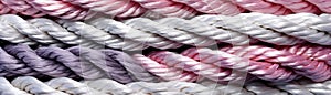 Pink Gray White Close Up Detailed Pattern Of Ropes Twine Panoramic Banner. Generative AI