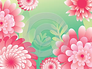 Pink green 8 March. Happy Women`s Mother`s Day. Floral Greeting Card. Paper cut Flowers. Origami flower.