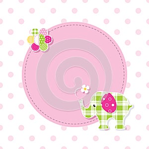 Pink and green baby elephant greeting card