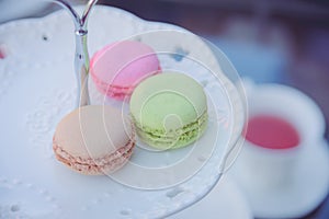 Pink, Green and Brown macarons