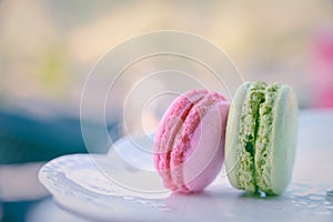 Pink, Green and Brown macarons
