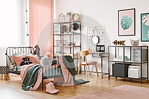 Pink and green feminine bedroom