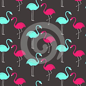 Pink and green flamingo pattern. Wallpaper design.