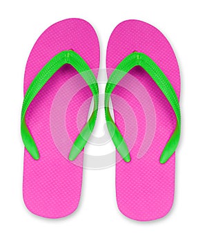 Pink and green flip flop sandals isolated