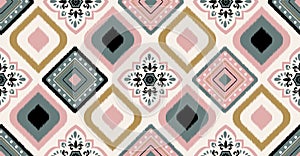 Pink green geometric seamless pattern in African style. Vector illustration use for ikat pattern, wallpaper and vintage