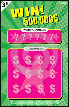 Pink and green instant scratchoff lottery ticket vector