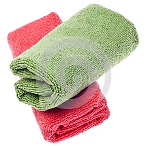 Pink and Green Microfiber Cleaning Towels photo