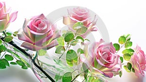 Pink Green Rose Flowers Transparent Glitter Clean Transparent Super Detail. Generative AI