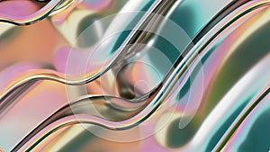 Pink and green sine wave-like metal flowing from top left to bottom right Abstract, dramatic, modern, luxurious and upscale 3D