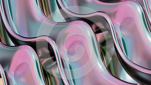 Pink and green sine wave mirrored metal plate Abstract, dramatic, modern, luxurious and exclusive 3D rendering graphic design