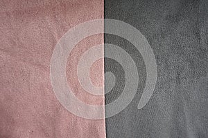 Pink and grey suede sewn together vertically