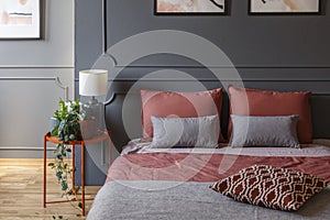 Pink and grey hotel bedroom