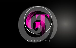 Pink GT Brush Stroke Letter Logo Design. Pink Paint Logo Leters Icon photo