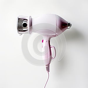 Pink Hair Dryer With Cord On White Background