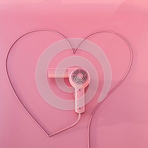 pink hair dryer isolated on pink background