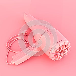 pink hair dryer isolated on pink background