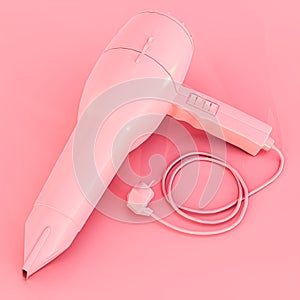 pink hair dryer isolated on pink background