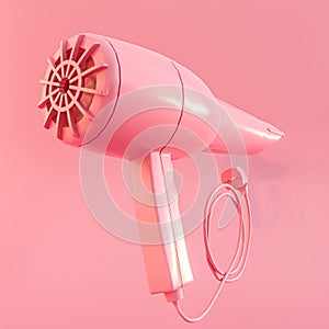 pink hair dryer isolated on pink background