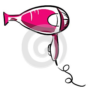 A pink hair dryer vector or color illustration