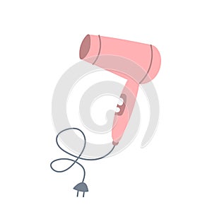Pink hair dryer, vector illustration in flat style