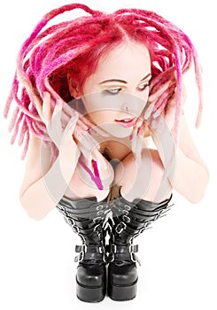 Pink hair girl in high boots