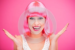 Pink hair girl laughing